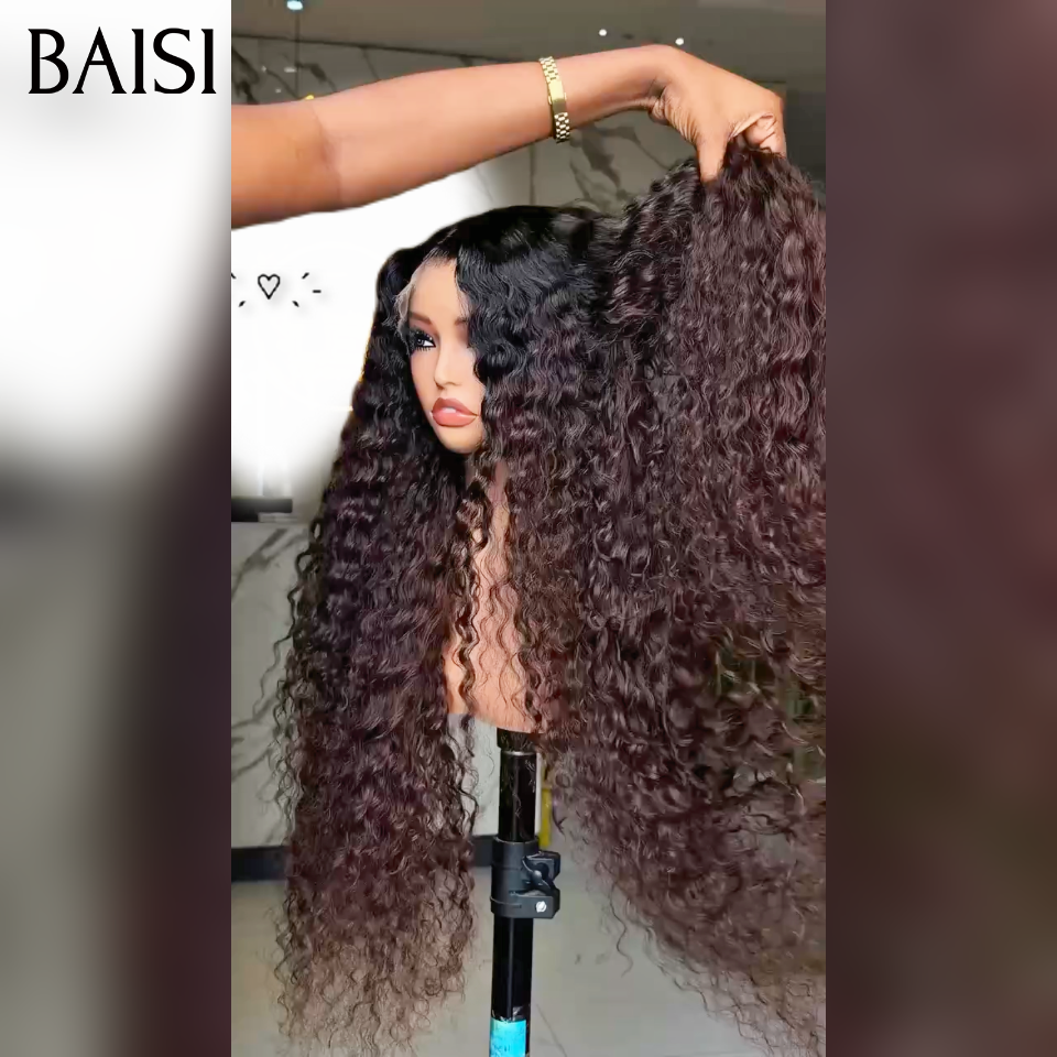 BAISI vente en promotion Lace frontal Perruque 13*4 Curly wave Marron 1BT4# 100% Cheveux Humains