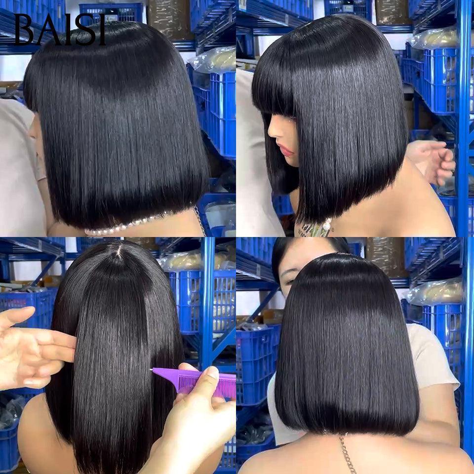 BAISI Bob lisse Avec Frange Perruques de Luxe 100% Vietnam Hair SDD BONE STRAIGHT 300% densité A1 Fabriquées par les cheveux double drawn 15A sans Lace sans colle