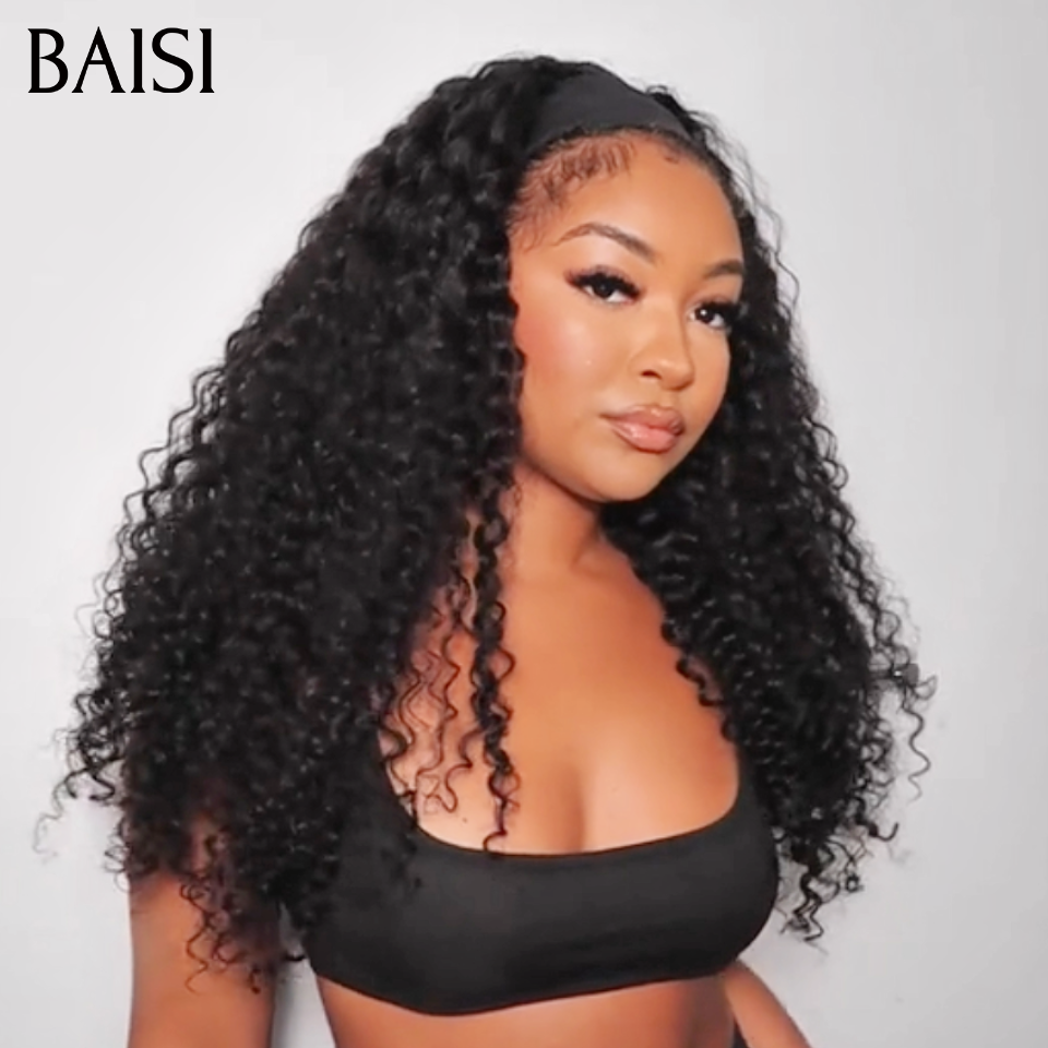 BAISI Achetez 2 perruques minimum au prix d'usine fournisseur Perruque Bandeau Bouclée Deep Wave Fabriquée A La Machine (Pas Besoin de Code)