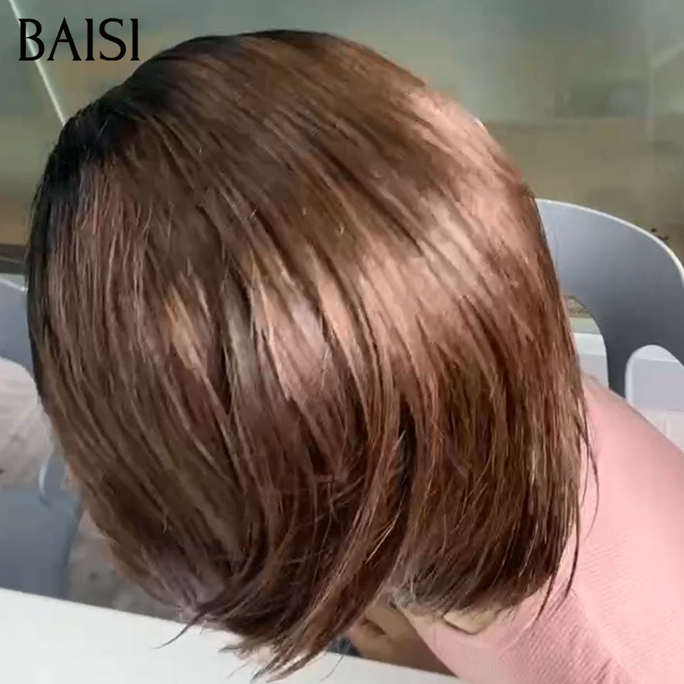 BAISI Pixie corta lace front personalizzata 95€ colore castano #4 100% capelli vergini