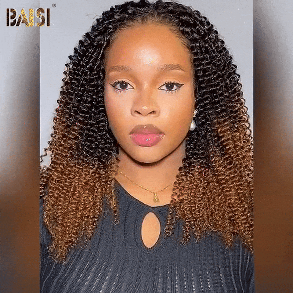 BAISI 13X4 Perruque Curly Wave NOIR Mix marron 1B#30# 18 pouces 189€ 300% Densité  en 100% Cheveux Humains