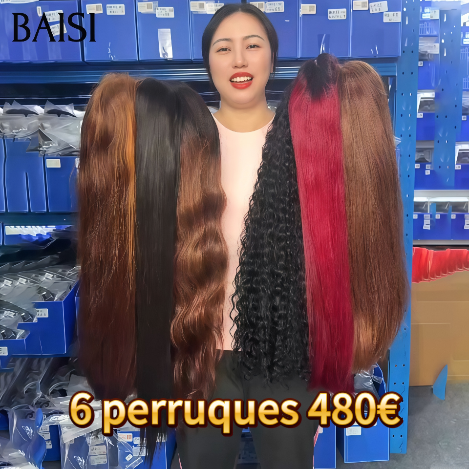 BAISI Perruque pour revendre 6 perruques 480€ 13x4 lace frontal deep wave et Lisse et Bodywave 20 Pouces 6 couleurs en 100% Cheveux Humains
