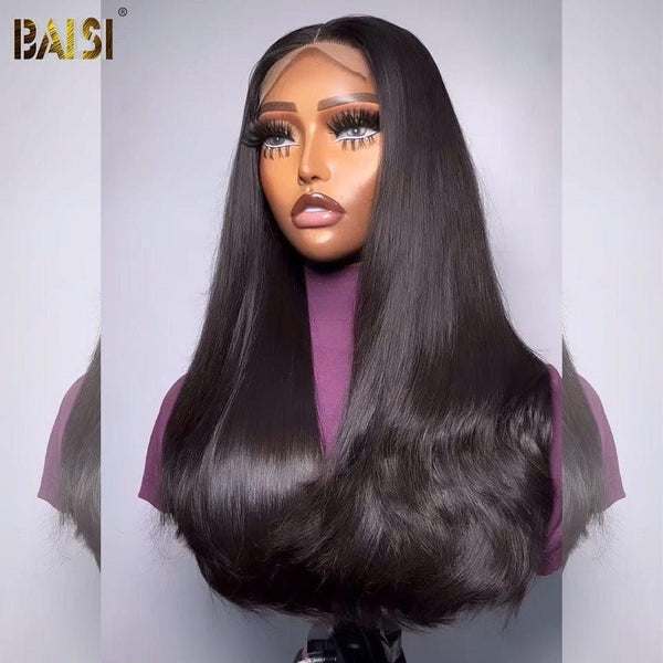 BAISI 7x5 Lace Perruque Lisse Noir En Haut De Gamme 250% densité En 100% Raw Hair