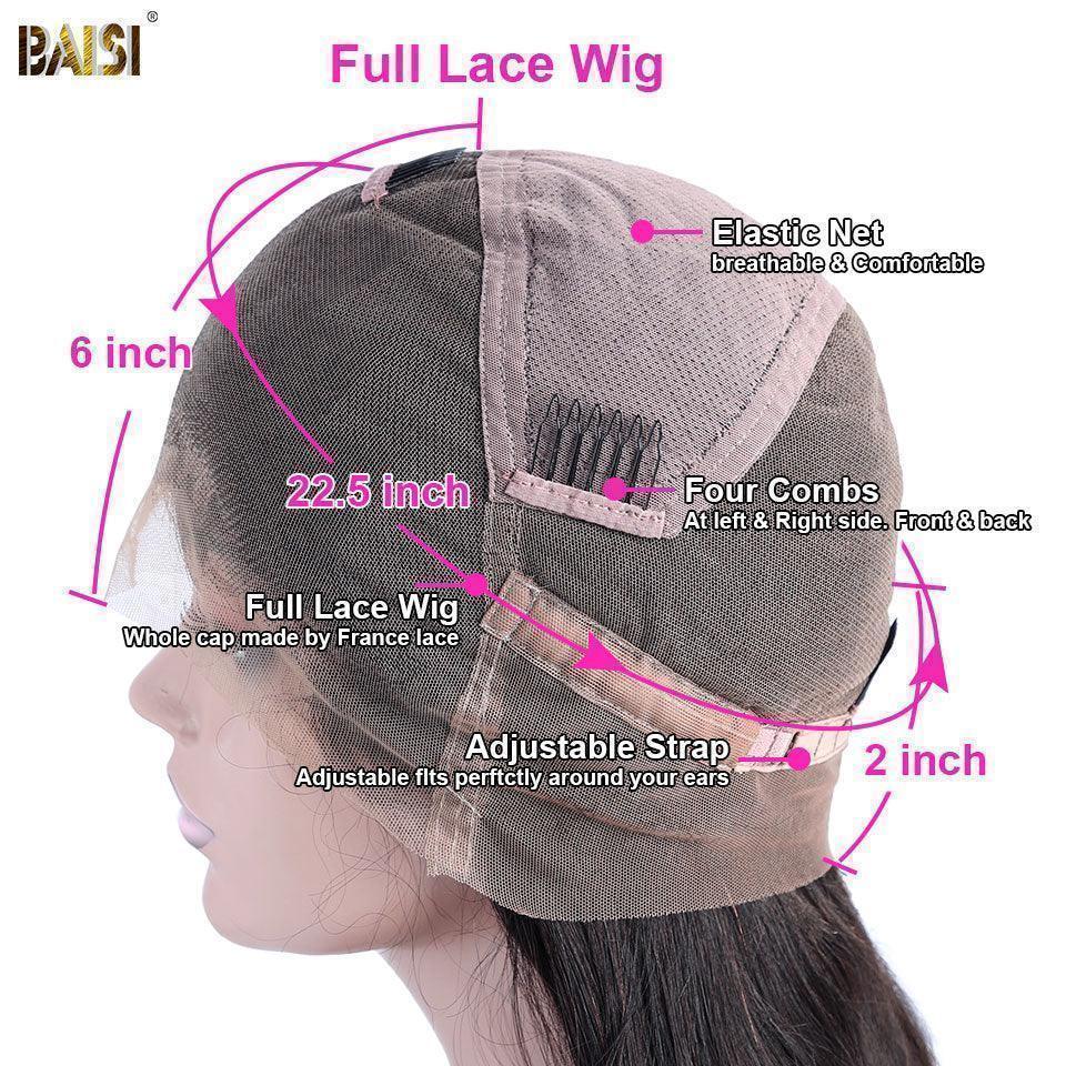 BAISI Perruque Full Lace 100% Cheveux Naturels Perruque Ondulée Coupe Pixie Full Lace  Finger Wave petite coupe en Couleur Noir en 100% cheveux humains