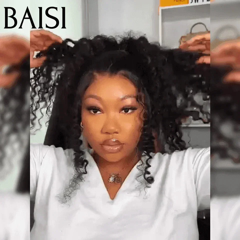 BAISI Compre 2 perucas no mínimo ao preço de fábrica do fornecedor BAISI Peruca Upgrade Invisible Strap 360 Frontal encaracolada ajustável Pré-depilada Sem necessidade de cola 250% densidade em 100% Raw Hair Lace já cortada