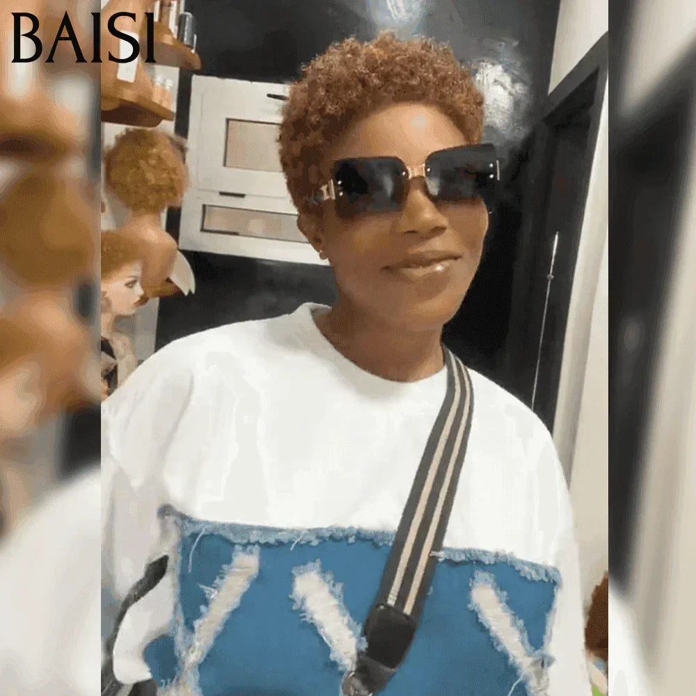 BAISI Offre Flash Aujourd'hui 65€ Perruque Pixie Afro Curl 13x4 lace frontal bouclé partout Noir différentes couleurs disponibles en 100% cheveux humains F-905 FR38