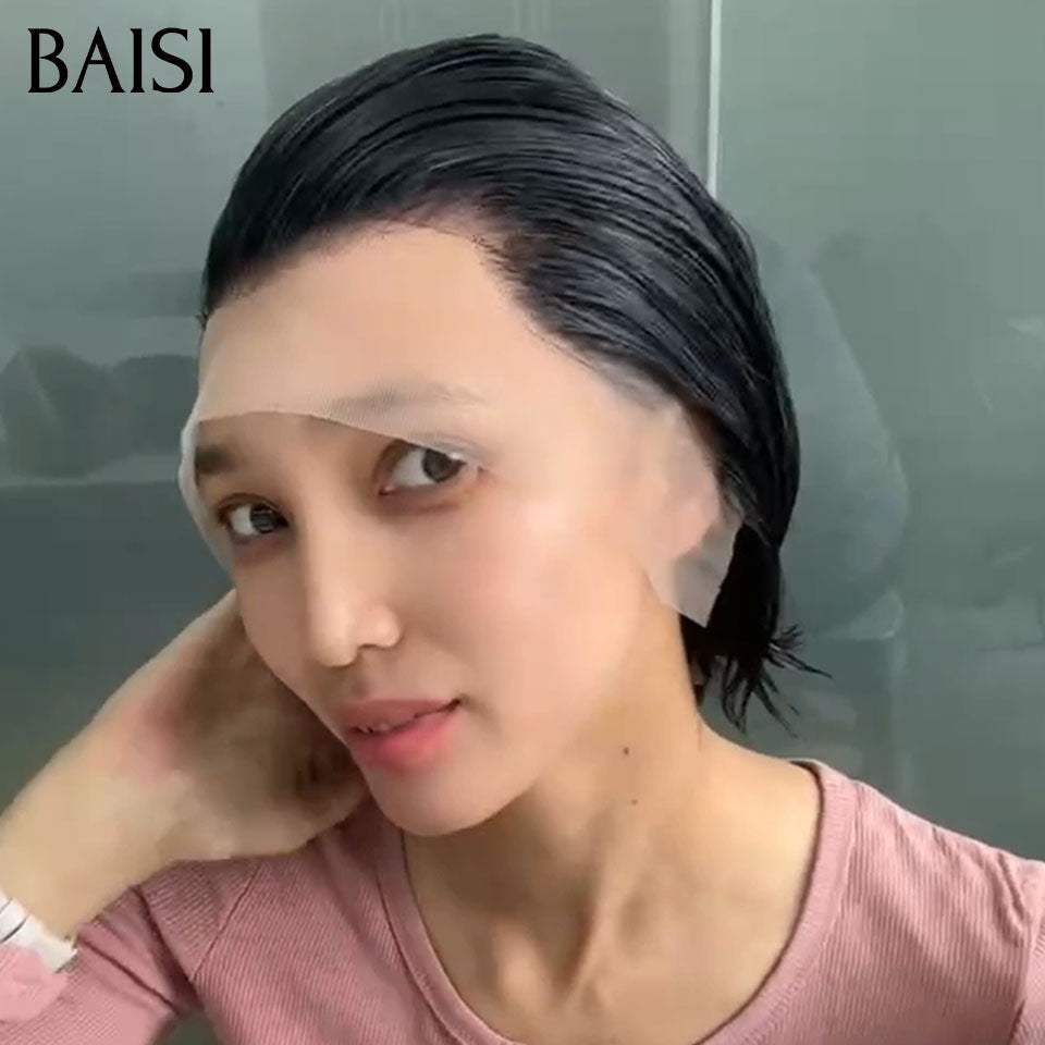 BAISI Pixie corta lace front personalizzata 95€ colore castano #4 100% capelli vergini