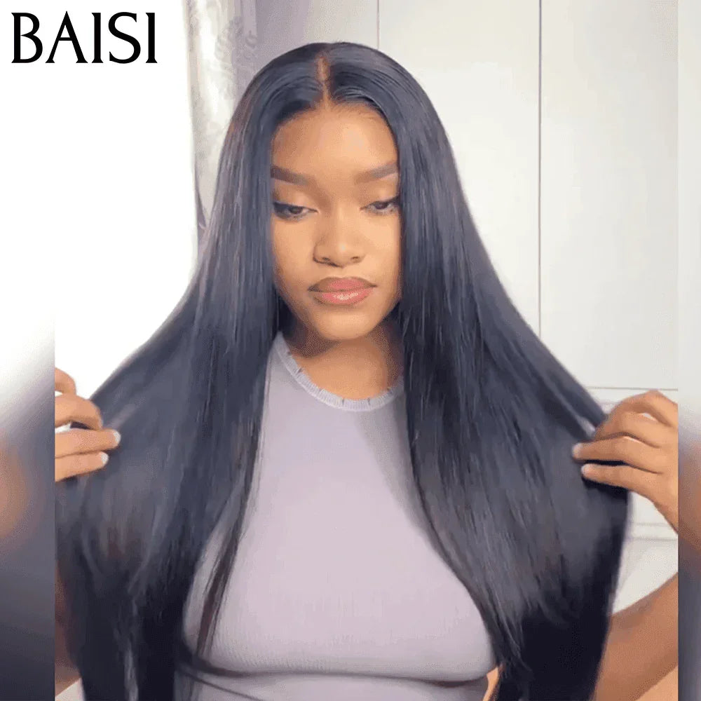 BAISI 13x6 Perruque  Lisse Sans Colle Lace déjà couper Facile à Porter En 100% Vrais Cheveux Humais 16-30 Pouces   Code : BS120
