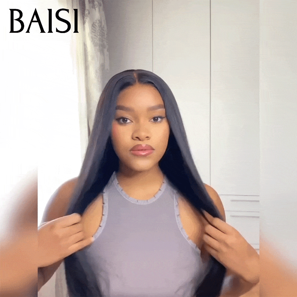 BAISI 13x6 Perruque  Lisse Sans Colle Lace déjà couper Facile à Porter En 100% Vrais Cheveux Humais 16-30 Pouces   Code : BS120