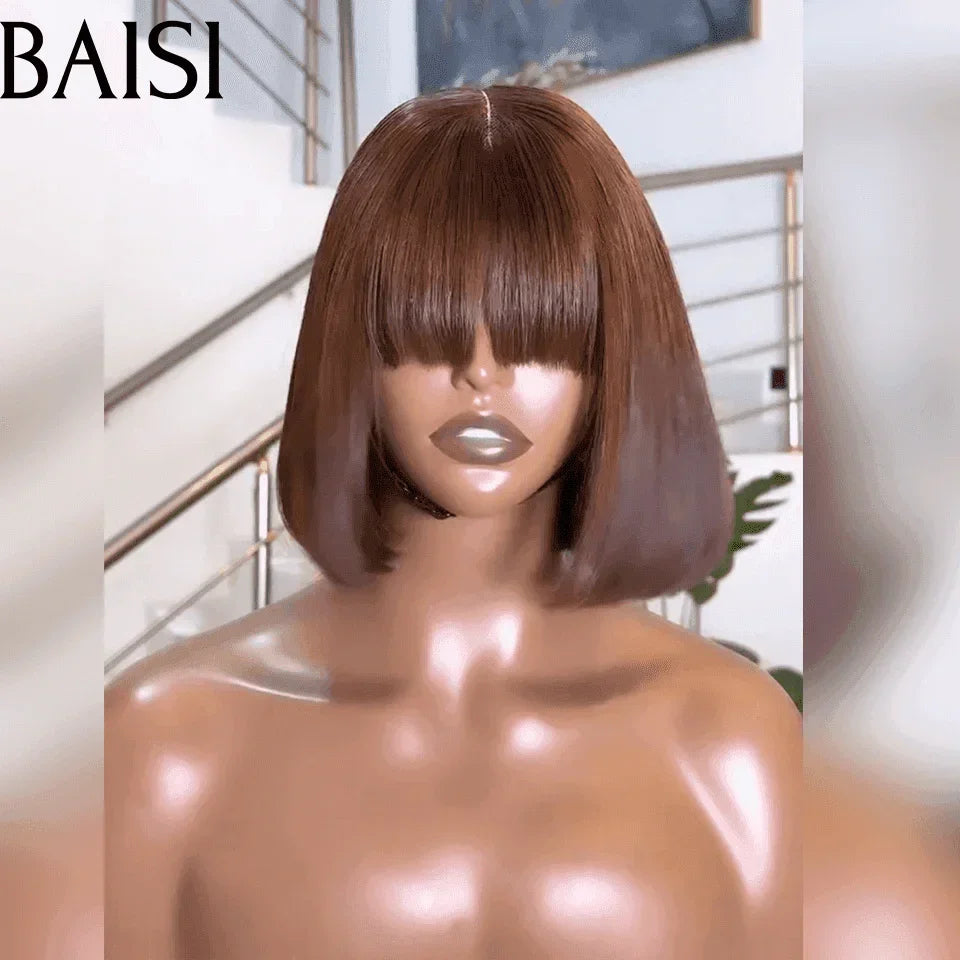 BAISI vente flash  perruques avec Frange Marron 4# en 100% vrais cheveux humains 250% densité Vietnam Hair