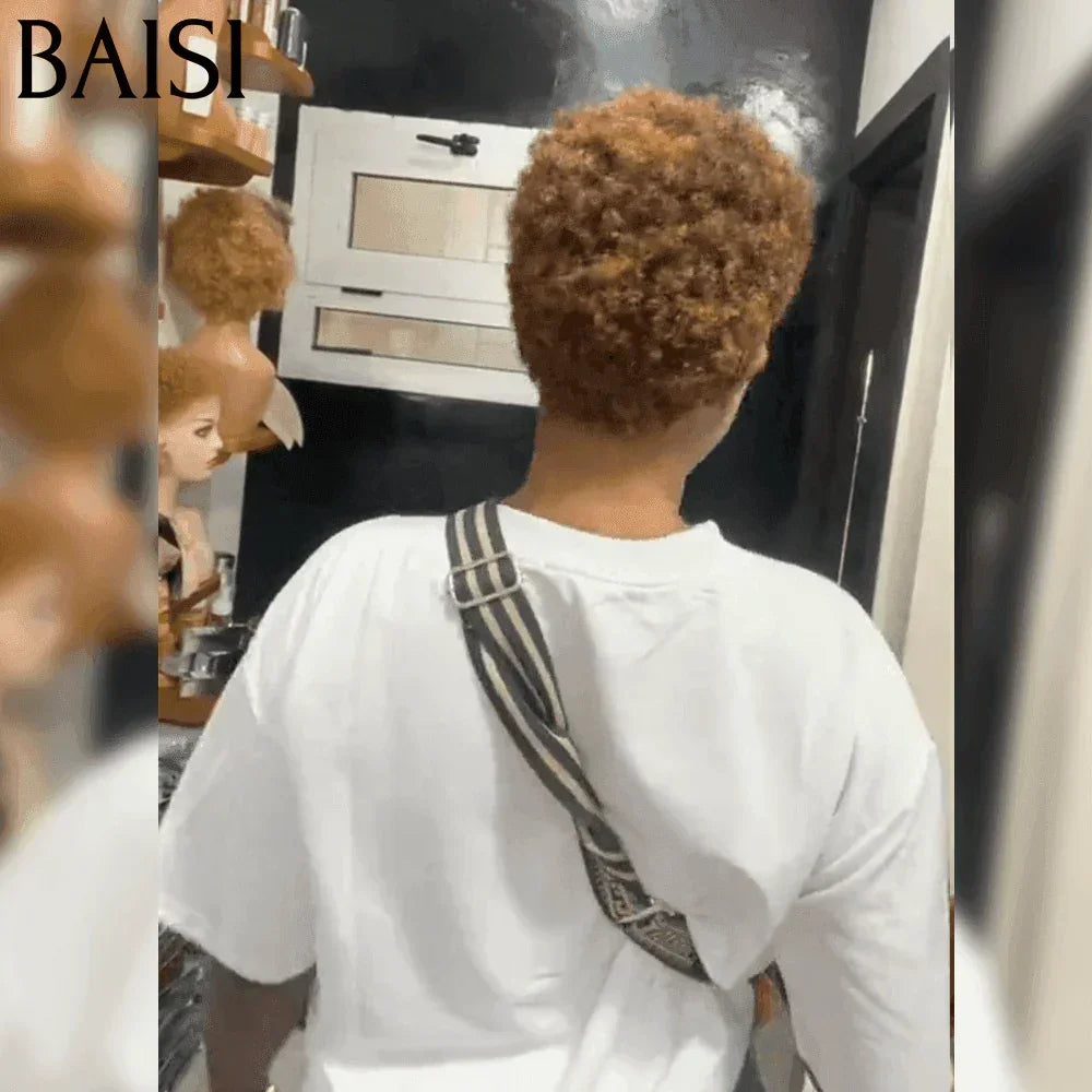 BAISI Offre Flash Perruque Pixie Afro  13x4 lace frontal marron 100% cheveux humains F-905 FR38