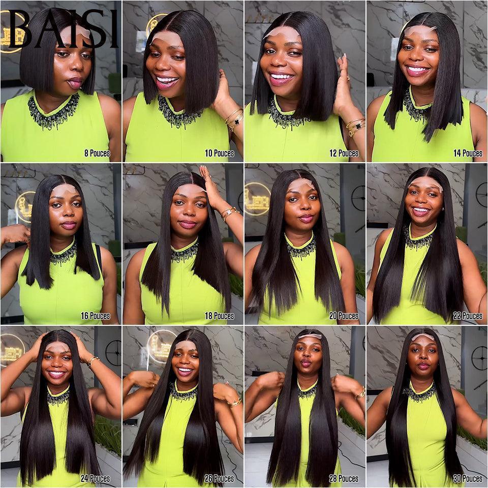 BAISI Perruques de Luxe SDD BONE Straight 100% Viêtnam Hair 2X6 Lace Perruque BOB Noir Lisse Vietnam Hair 300% densité plus de 20 ans d' utilisations