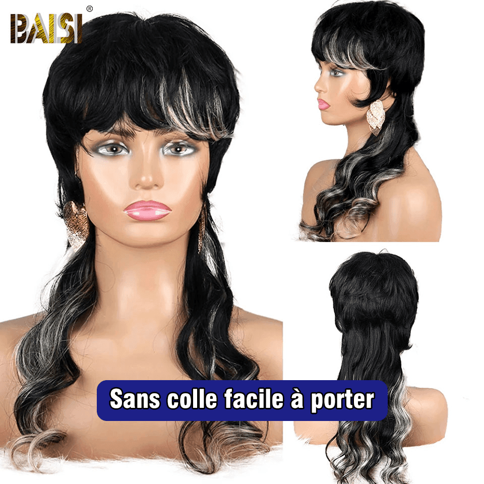 Parrucca modello BAISI Top Model MULLET in #1BMIX#613 in capelli umani al 100% Realizzata con doppie ciocche di capelli vergini disegnate dall'alto verso il basso stessa dimensione stesso volume più di 20 anni di utilizzo