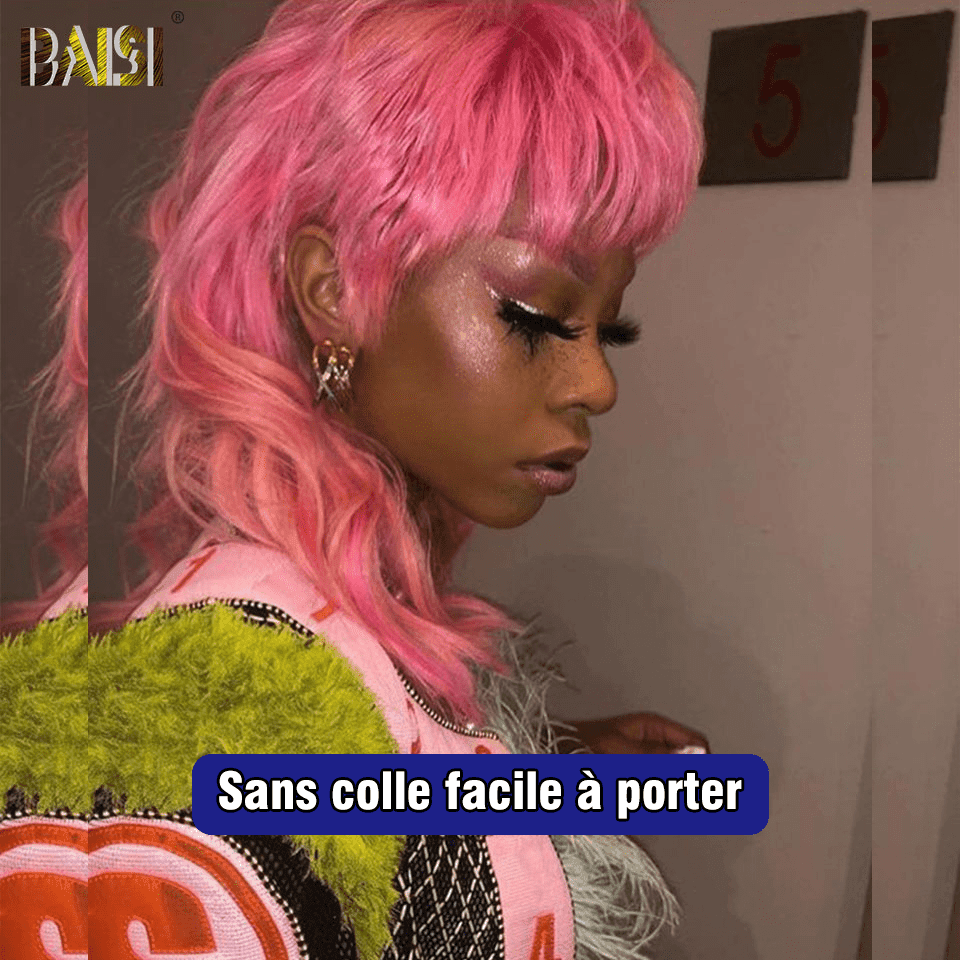 BAISI Top Modèle Perruque MULLET Style en Rose en 100% Cheveux Humains Fabriquées par les cheveux double drawn mèches vièges de haut en bas même taille même volume plus de 20 ans d' utilisations