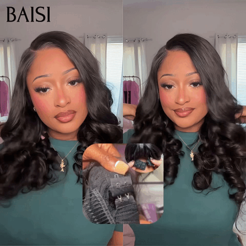 BAISI 13x6 Frontal Straight Pre-Plucked Wig No Glue Needed in 100% Raw Hair Lace Already Cut B