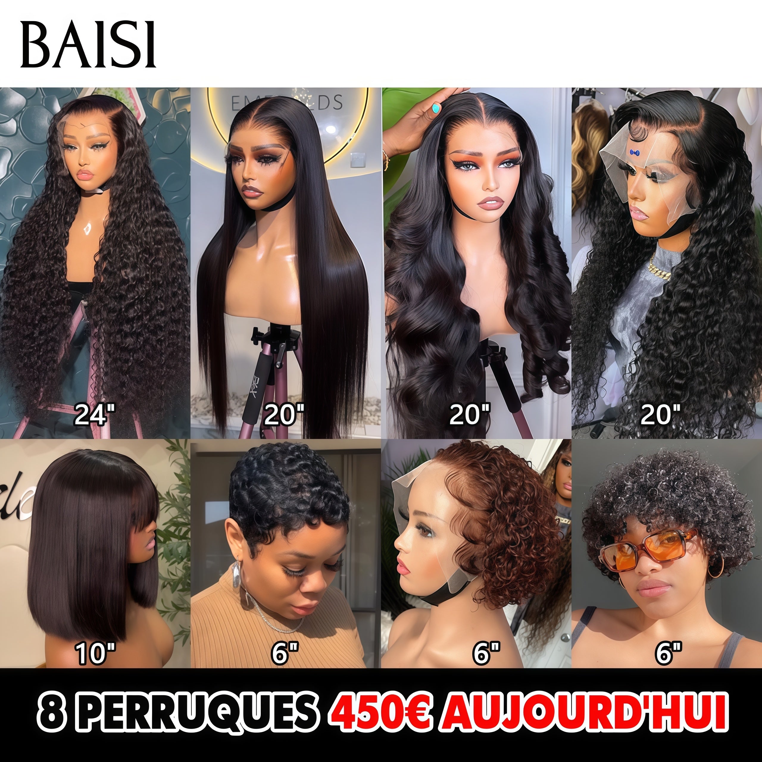 BAISI vendita flash 8 parrucche 450 euro 8 stili di parrucche diversi, lunghe e corte in 100% capelli umani veri VIP400
