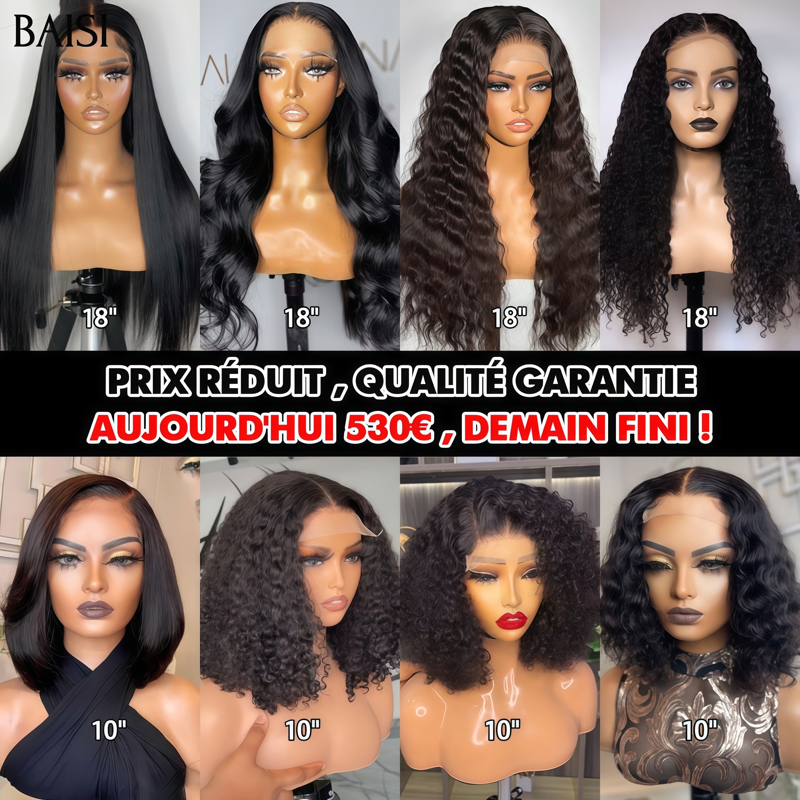 BAISI vente flash  8 perruques 530euro Prix réduit , Qualité garantie en 100% vrais cheveux humains BS120