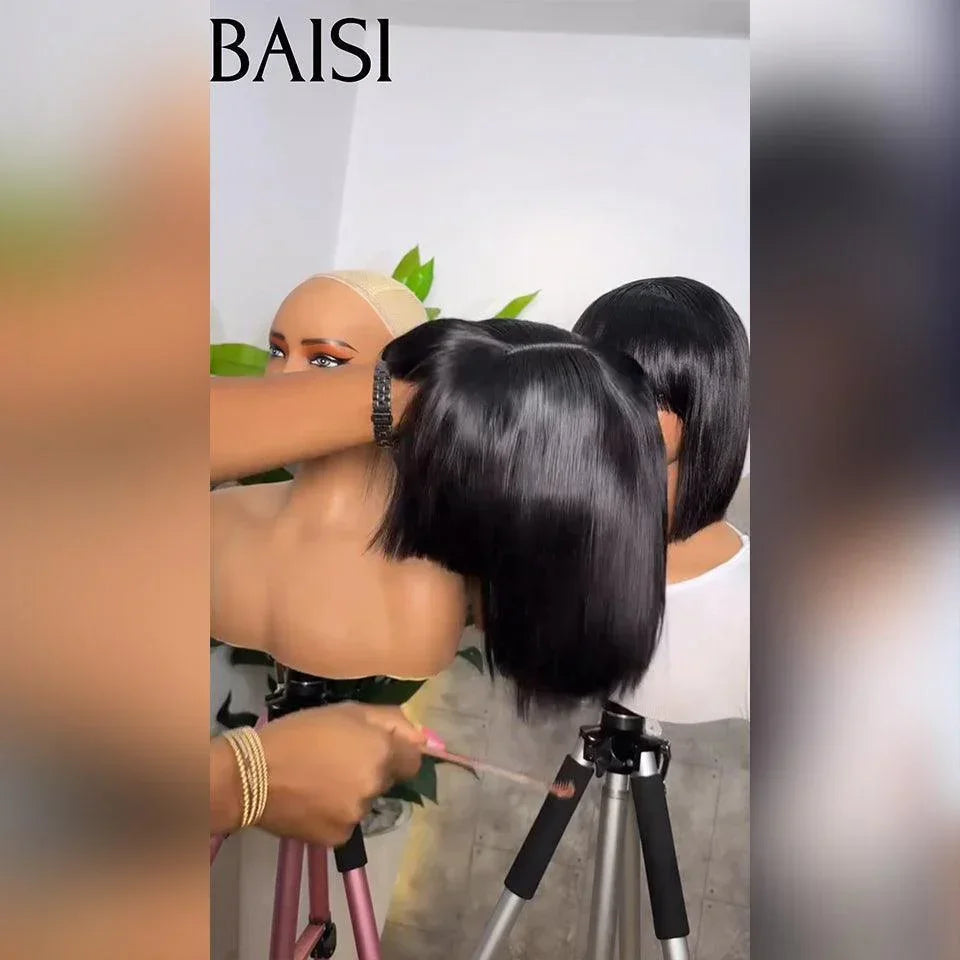 BAISI Offre Flash 59€ 15A SDD BONE STRAIGHT 300% densité Bob lisse Avec Frange 2 Perruques 108€ Prix en Gros Perruques de Luxe 100% Vietnam Hair cheveux double drawn sans Lace sans colle