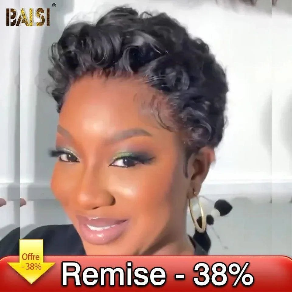 BAISI Parrucca Pixie wave colore nera €69 senza pizzo in capelli 100% veri #9018 CODICE: FR38