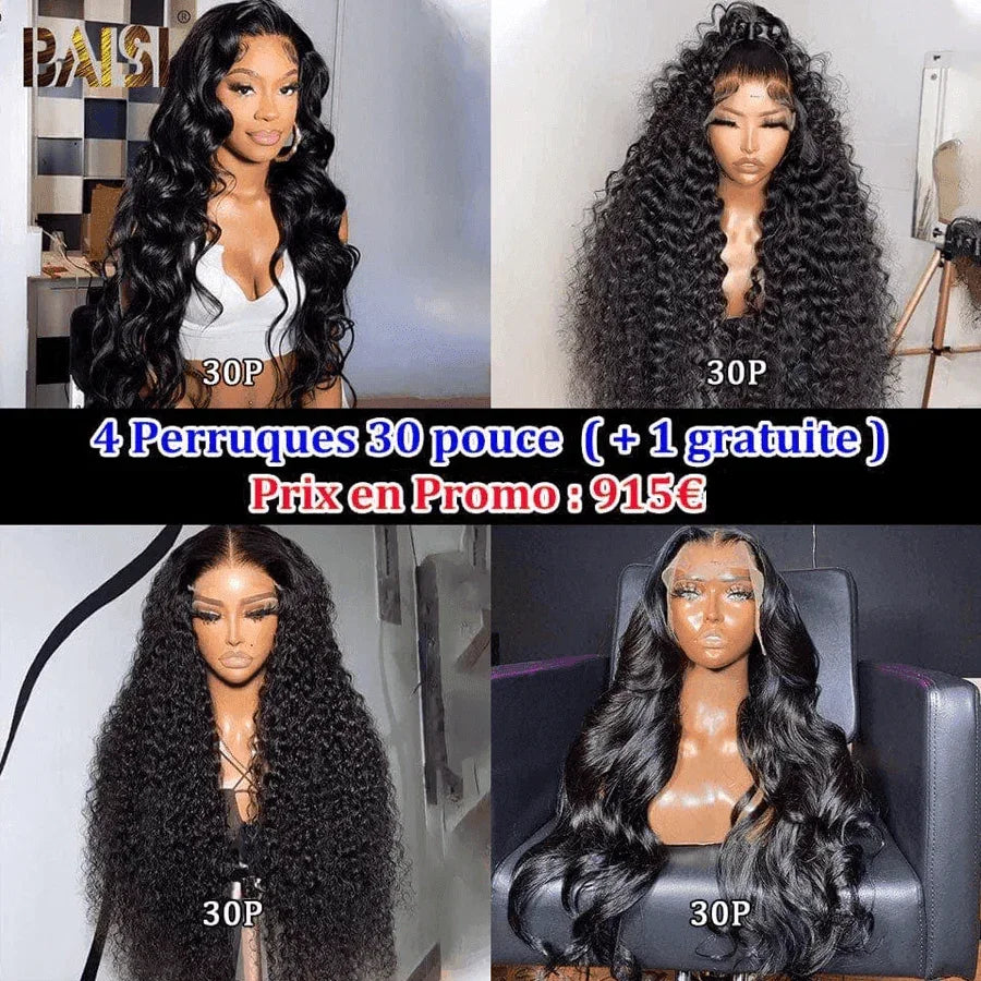 BAISI 13X4 lace frontal deep wave 28 pouce + 1 Peigne Electrique gratuite = 199€ ou 4 Perruques 30 pouces  915€