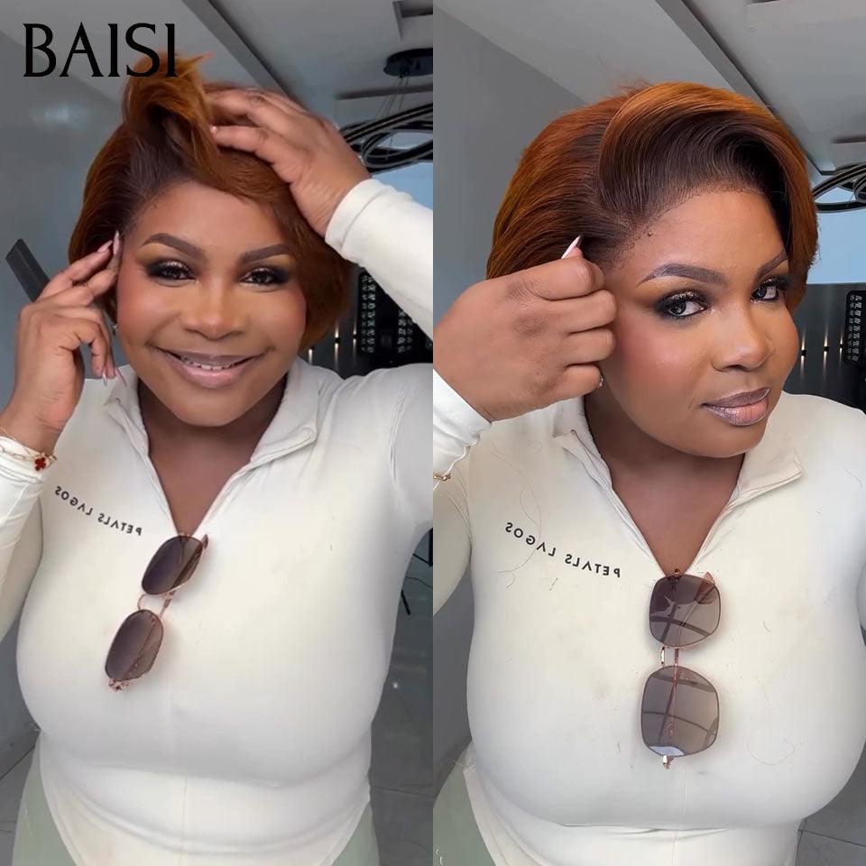BAISI  Perruque  Bouclée Deep Wave avec Frange 12 Pouces en Couleur noir 102€ ou 13X4 lisse marron 89€ En 100% Vrais Cheveux Humais Code : BS120