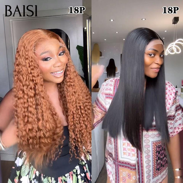 BAISI  2 Perruques pour revendre 318€ 4X4 lace curly marron 4# 18 Pouces ou Lisse NOIR 18 Pouces 200% densité en 100% vrais cheveux humains