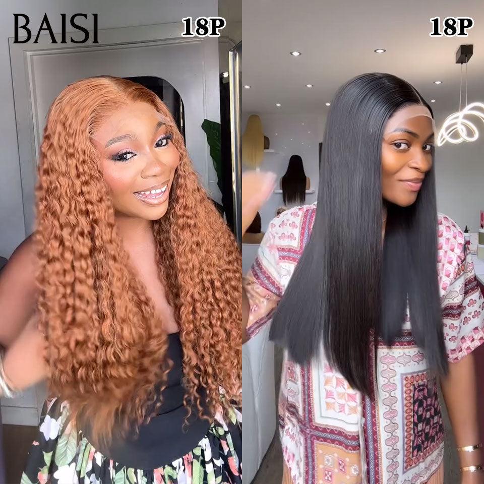 BAISI  2 Perruques pour revendre 318€ 4X4 lace curly marron 4# 18 Pouces ou Lisse NOIR 18 Pouces 200% densité en 100% vrais cheveux humains