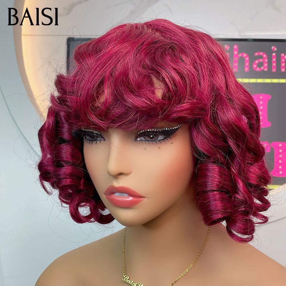 BAISI peruca Bob Egg Wave com Franja Preto 75€ ou liso 13X4 de luxo 32 polegadas 320€ ou EGG WAVE com franja 99J# 12 polegadas ou Bob Liso com Franja na cor #1B/30 madeixas em 100% cabelo humano