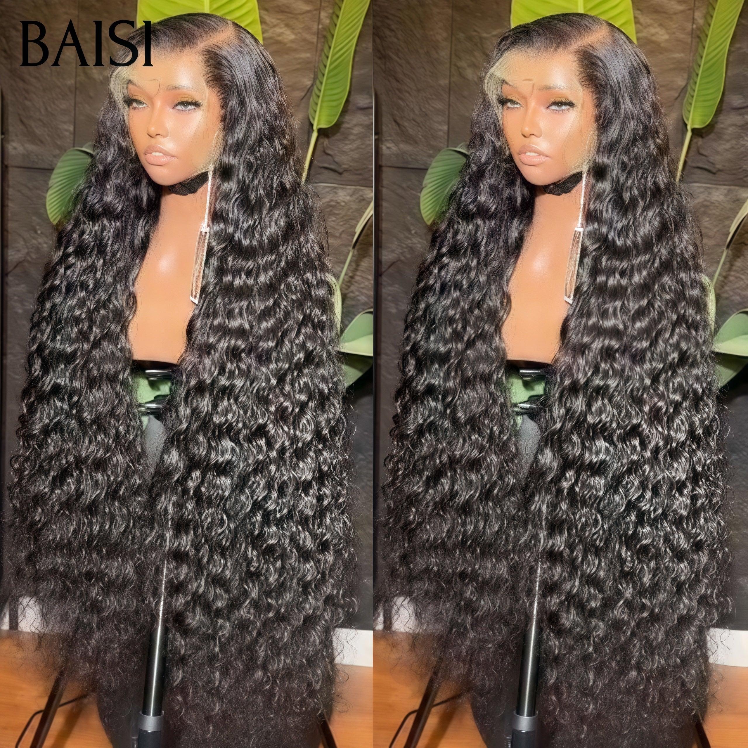 BAISI Aujourd'hui 30P 198€ 13x4 Lace Frontale Lace Perruque 1B# Bouclé deep wave 100% Cheveux Humains FR38