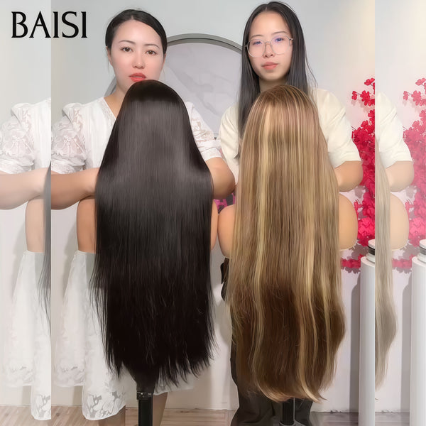 BAISI Promotion 2 perruques LONGUES 13X4 lace frontal Lisse Mixte Miel et NOIR 100% vrais cheveux humains