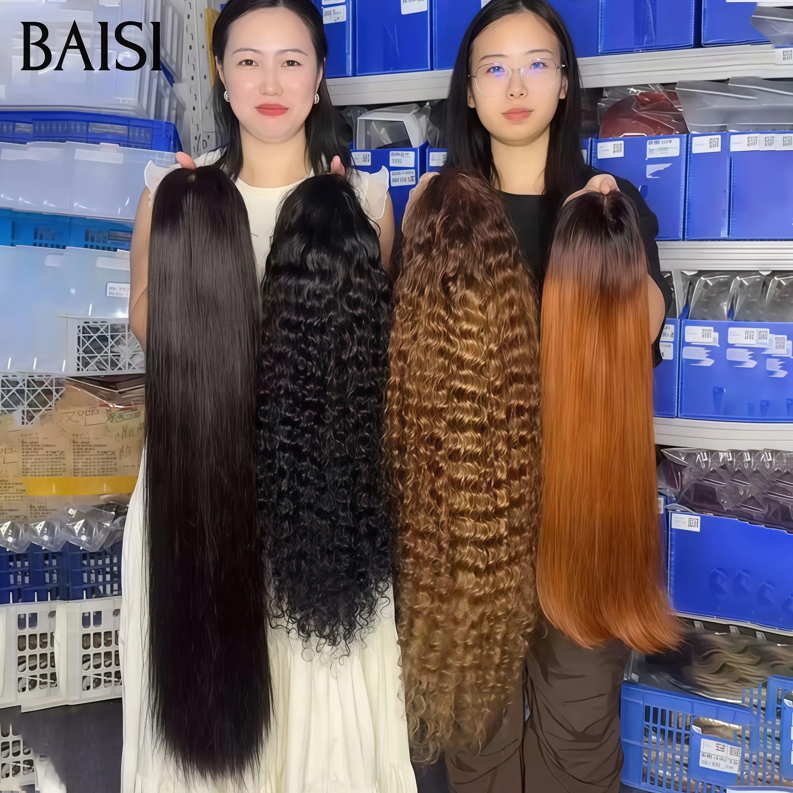 BAISI Lot de 4 perruques Flash Offer 379€ Ventes En Gros 4 styles de perruques différents et Différentes couleurs 13X4 lace frontal 24 Pouces NOIR et 2x6 closure 12 Pouces 1BT30# et lace frontal deep wave 4T30#  en 100% vrais cheveux humains