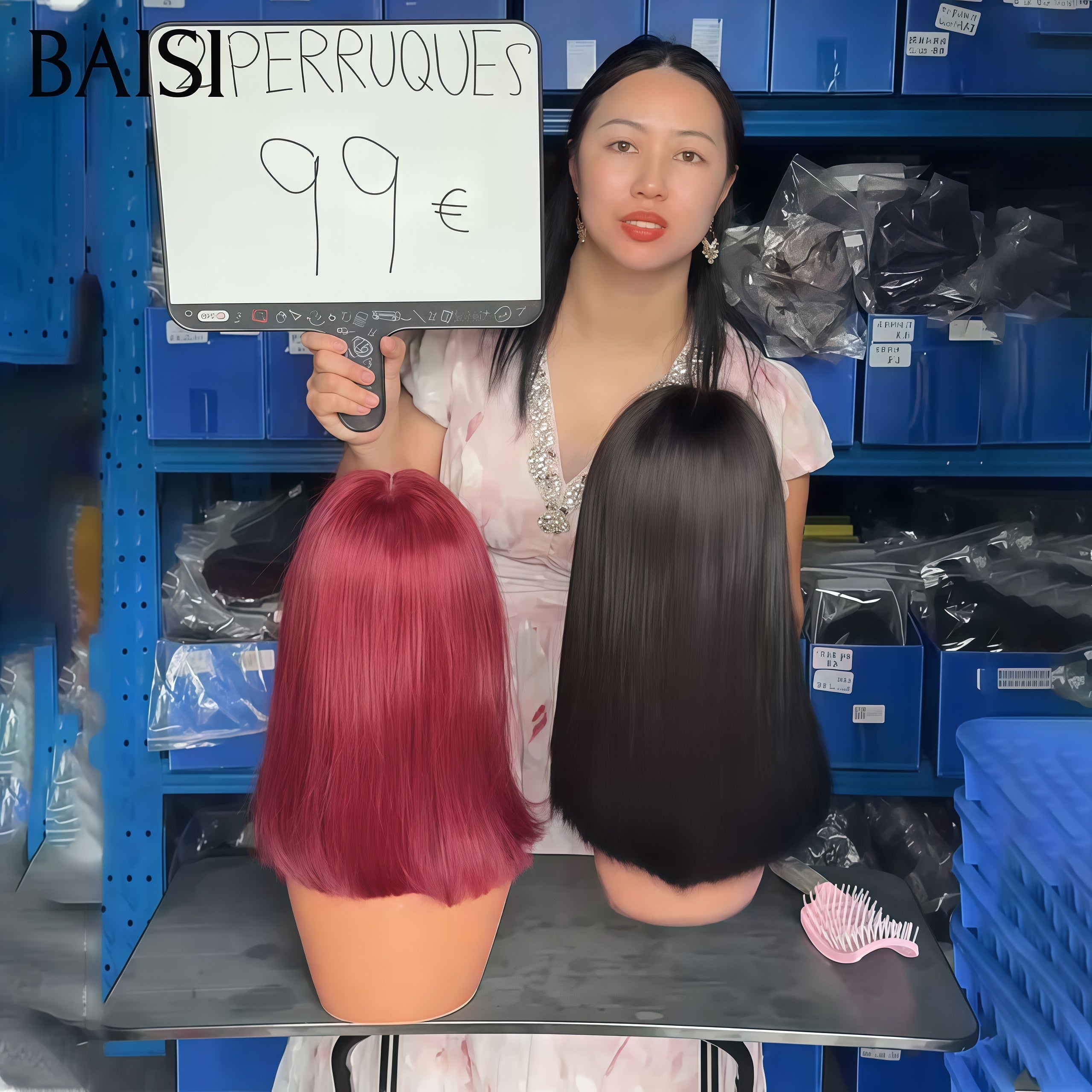 BAISI  BLACK FRIDAY BAS Prix 2 perruques 99€ pour 2 pièces 13x4 lace frontal bob lisse en 2 couleurs Bordeaux et NOIR en 100% Cheveux Humains