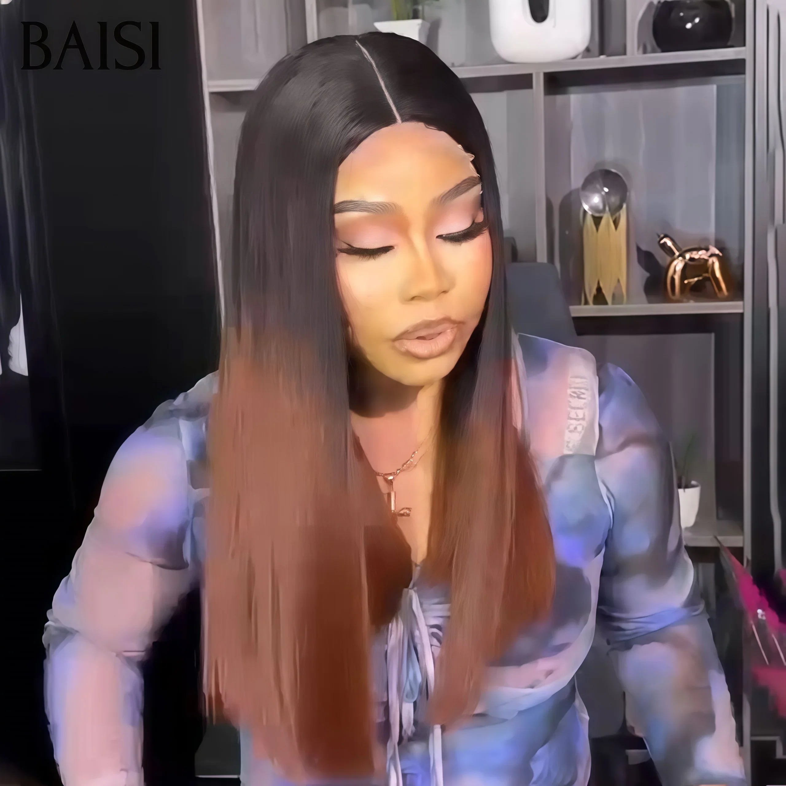 BAISI 2X6 perruque SDD BONE Straight Lisse Bob Haute Qualité en couleur Marron avec racine noir  1BT4# 250% Densité 100% Vietnam Hair