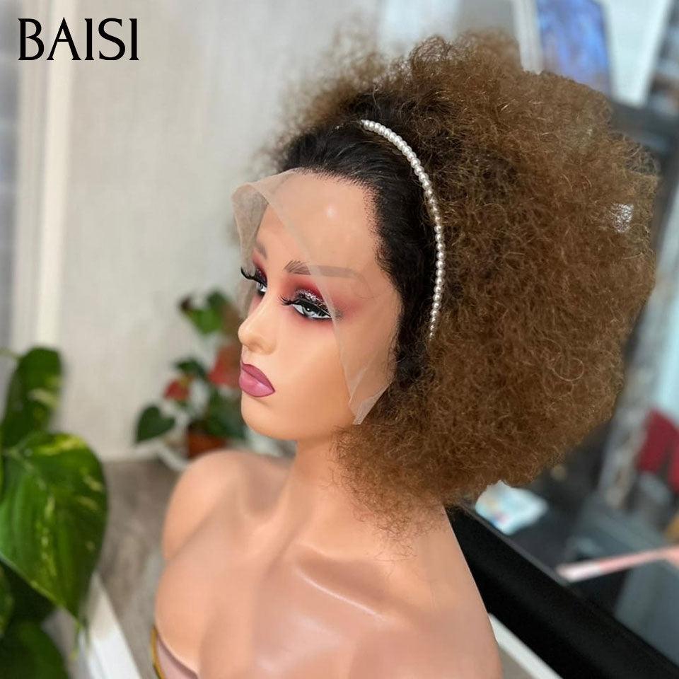 BAISI 13x4 lace frontal Perruque bob Afro Curl bouclé partout 1BT30# en 100% cheveux humains