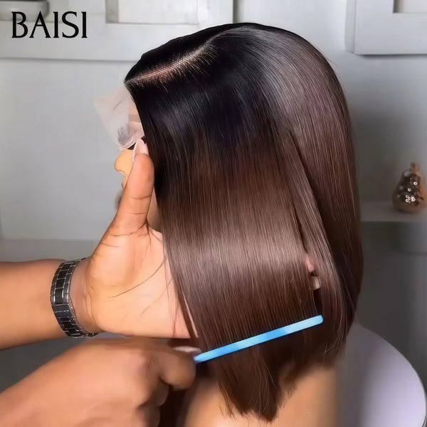 BAISI PROMOTION Perruque 4X4 lace Bob 10 Pouces Lisse NOIR ou 1BT4#  Moitié Prix en 100% Cheveux Humains MP50