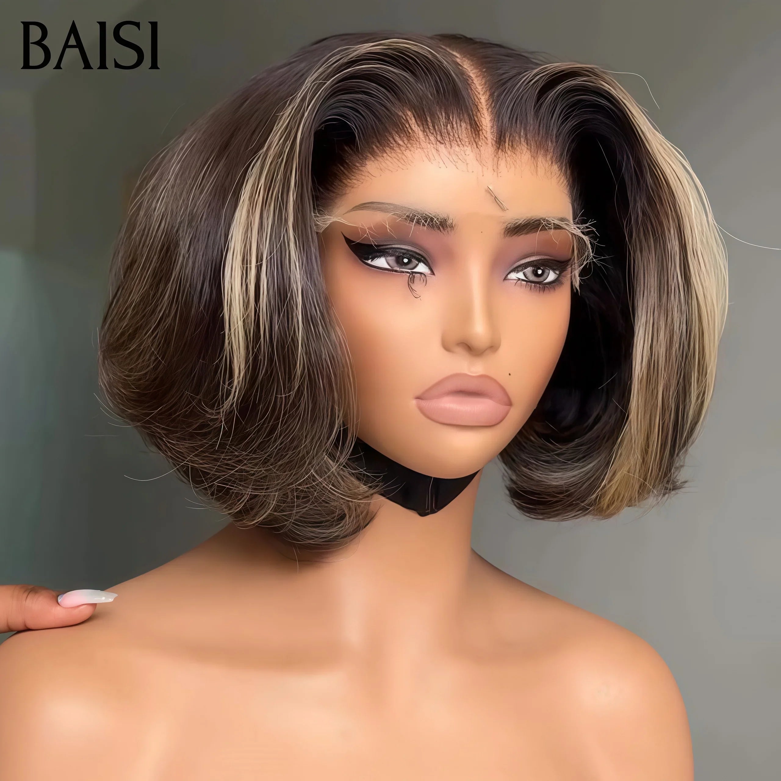 BAISI Achetez 2 perruques minimum au prix d'usine fournisseur 13X4 Lisse Bob 10 Pouces Mixte ou pixie couleurs mixte 1B#4#613# san colle san lace  Fabriquée A La Machine-1087