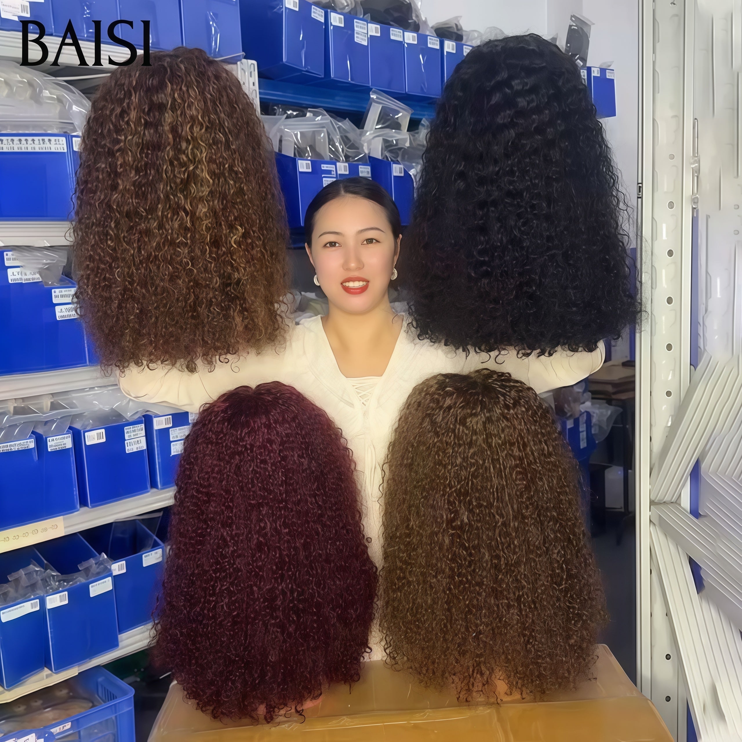 BAISI 4 perruques Offre spéciale 340€ 4X4 lace closure water wave 14 pouces 250% densité 4 couleurs en 100% vrais cheveux humains