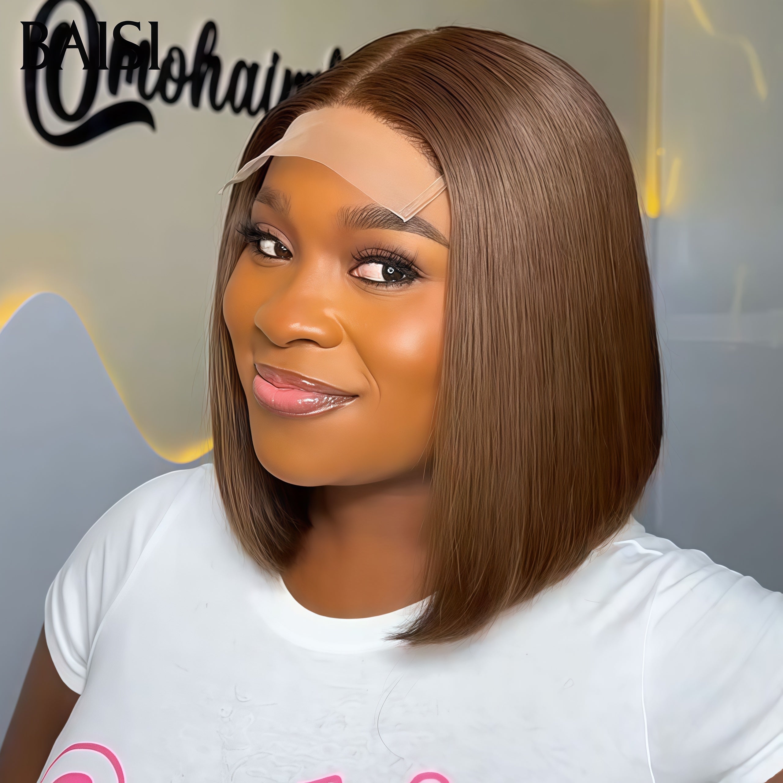 BAISI Grand Promo 69€ Perruque lace frontale Lisse marron 10 Pouces en 100% Vrais Cheveux Humains En Couleur FR40