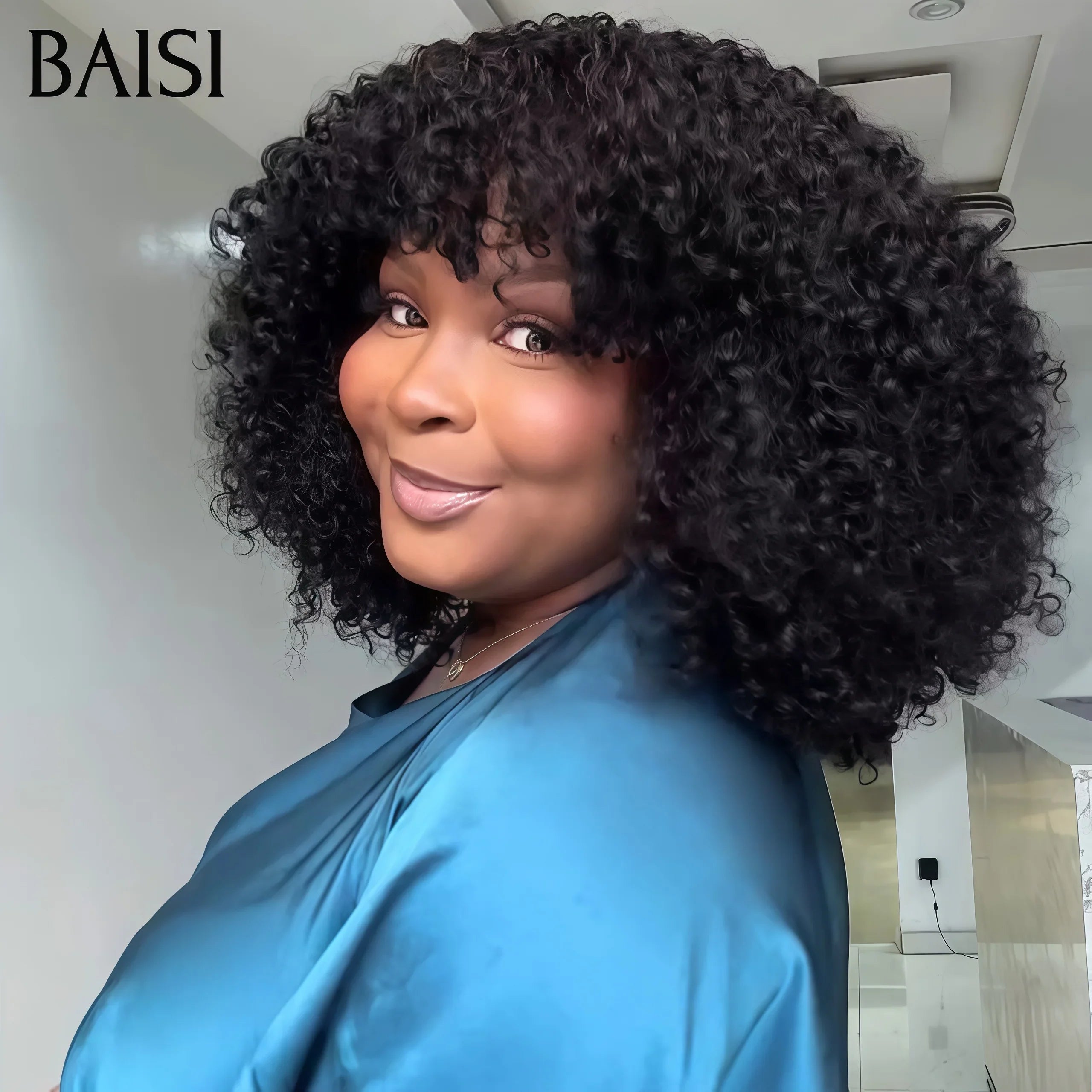 BAISI perruque Bob water Wave Avec Frange Noir moitié prix 12 Pouces  en 100% cheveux humains MP50