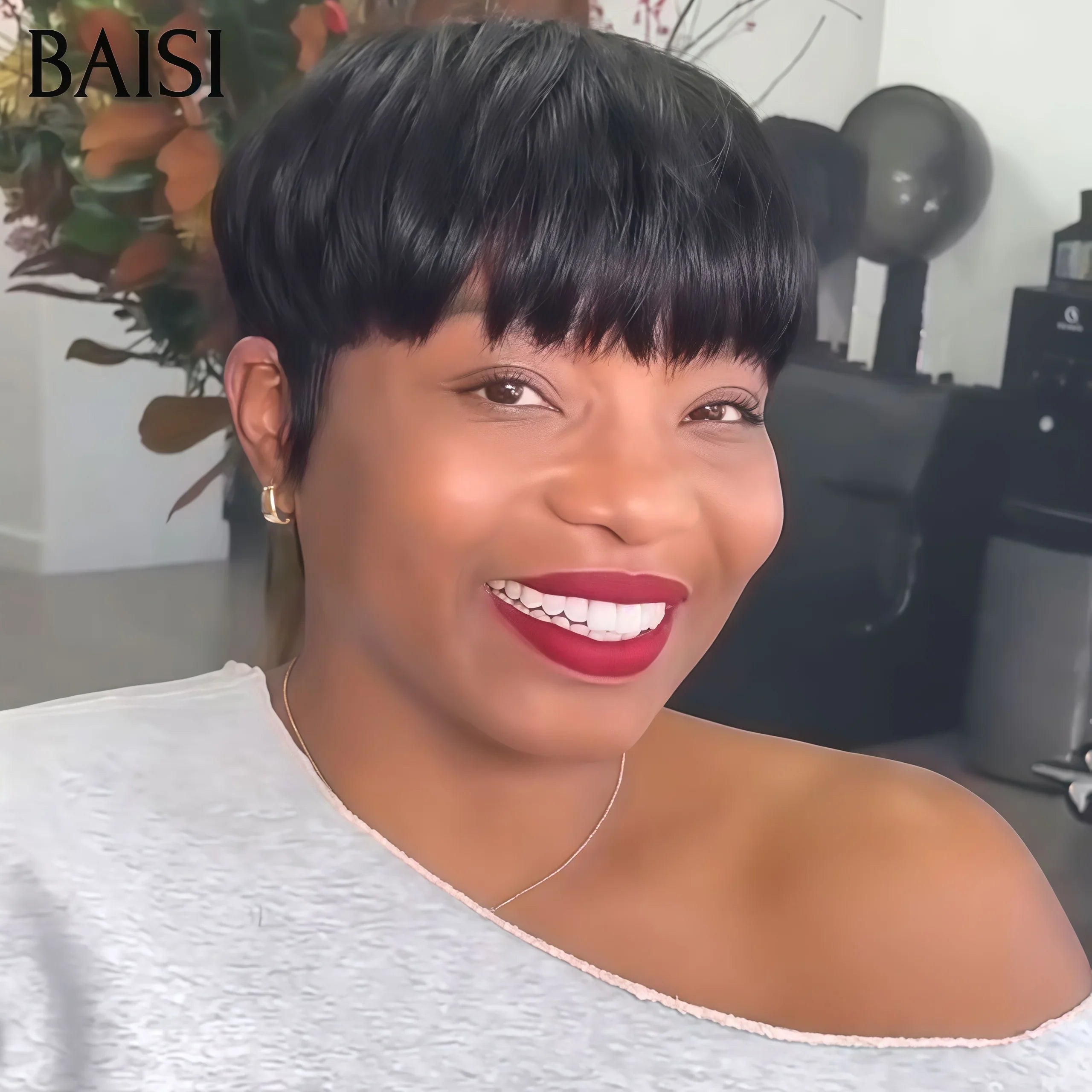 BAISI  Perruque pixie Lisse Fabriqué à la Machine 50€ en France sans lace en 100% Cheveux humains FR38