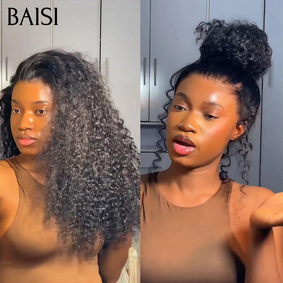 BAISI  perruque Upgrade Invisible Strap curly wave  Lace frontale 360 invisible et réglable   Pré-plucked Pas Besoin de Colle 250% densité en 100% Raw Hair Lace déjà couper