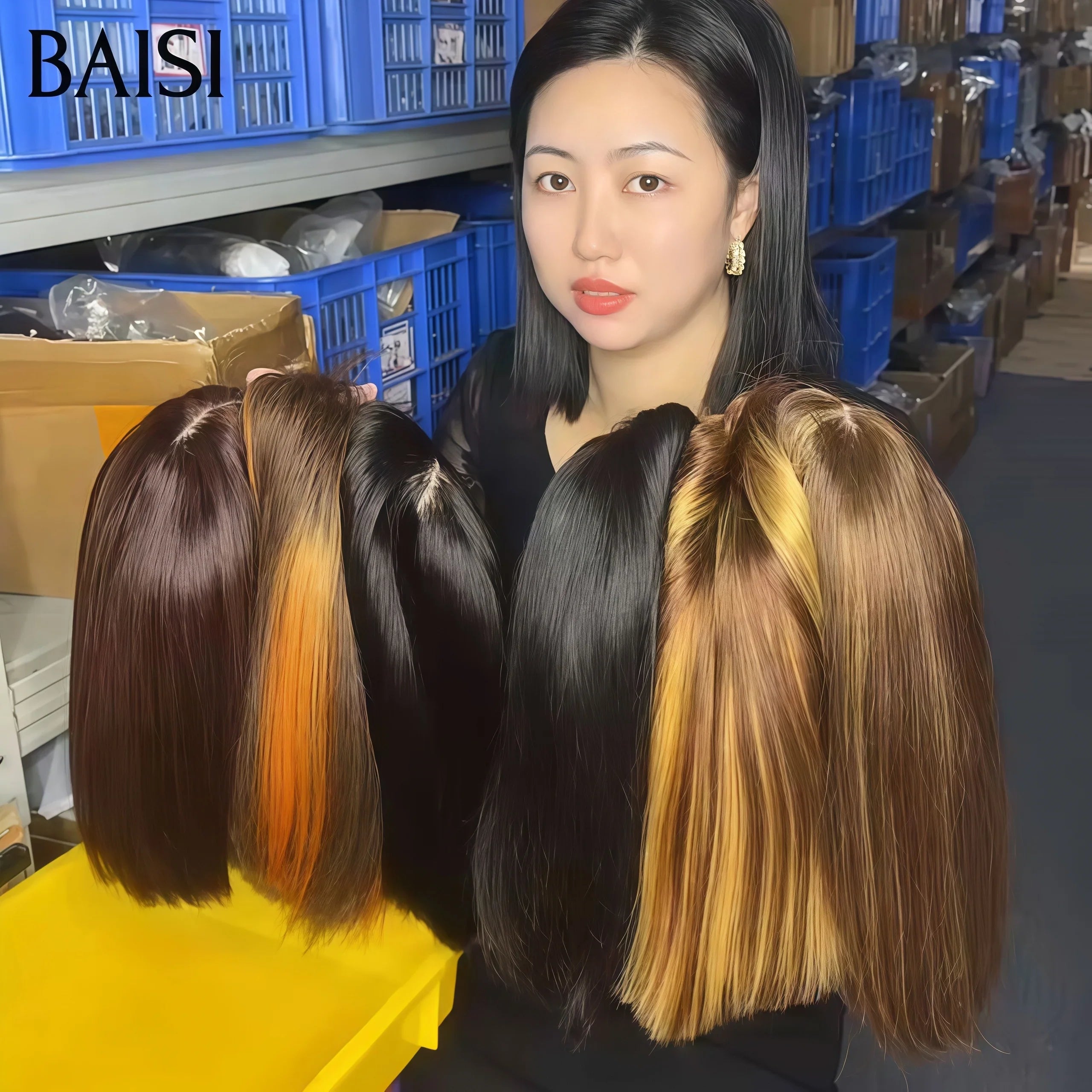 BAISI Lot de 6 perruques Flash Offer PROMOTION 350€ DE luxe 6 Couleur différents 2x6 Lisse ou Lisse avec Frange Bob 8 Pouces en 100% vrais cheveux humains