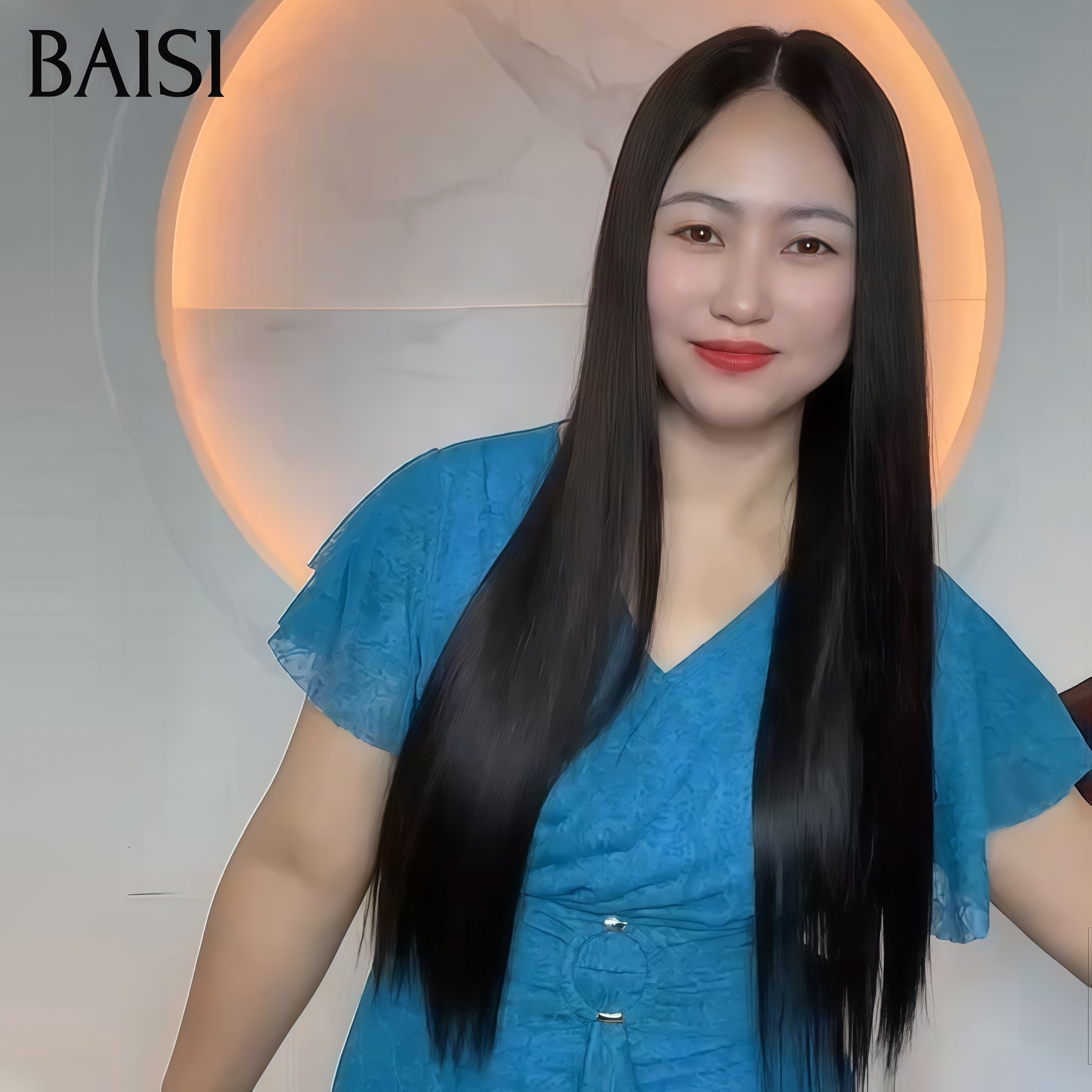 BAISI 13x4 Lace Frontale Perruque noir Lisse 20 Pouces 100€ 100% Cheveux Humains