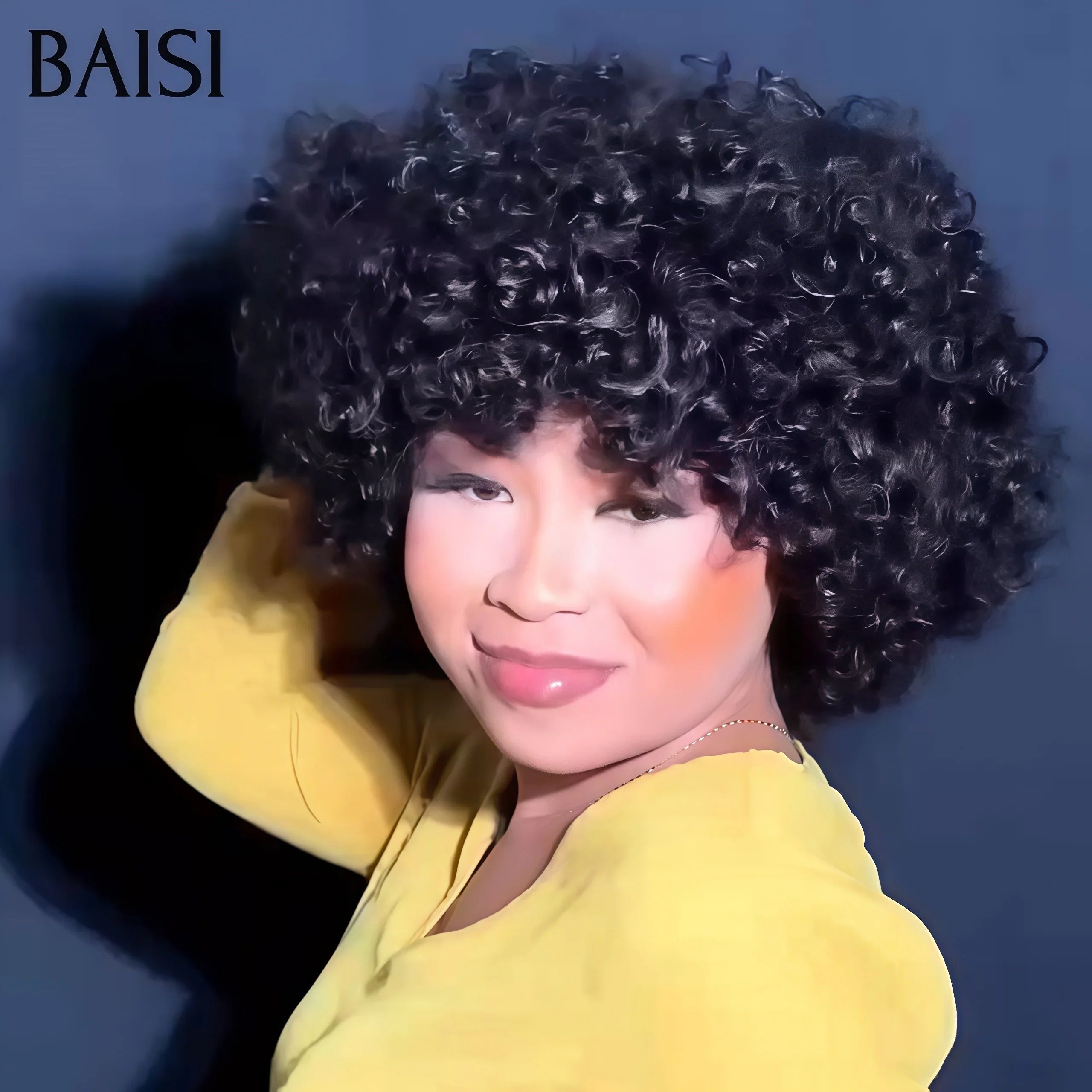 BAISI bob afro curly 45€ black without glue without lace in 100% Human Hair machine made FR38