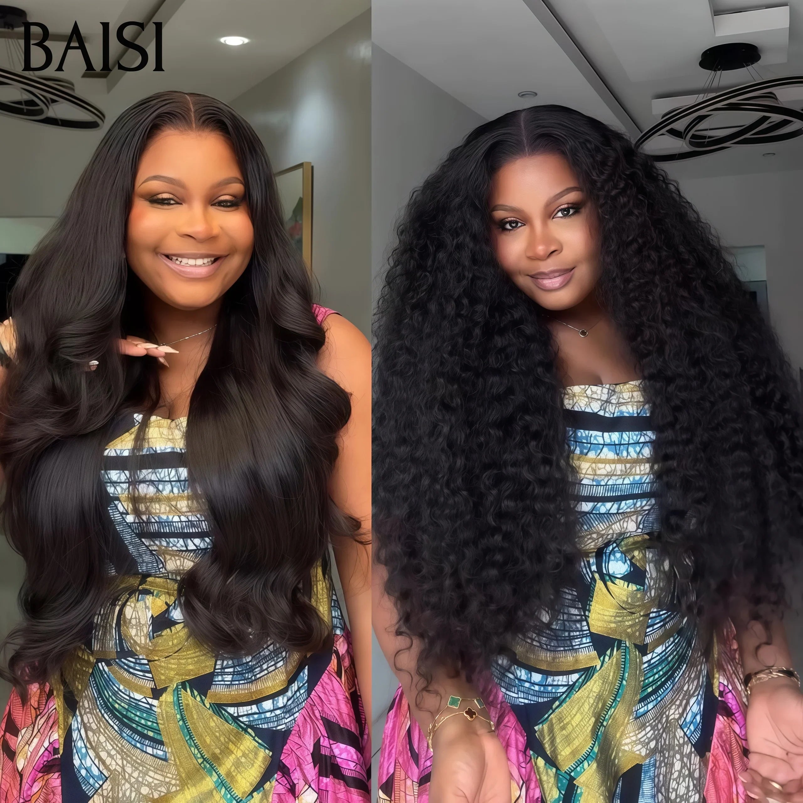 BAISI 2 perruques Flash Offer 260€ Vente en gros 13X4 lace frontal  26 Pouces Body wave et curly wave en 100% vrais cheveux humains