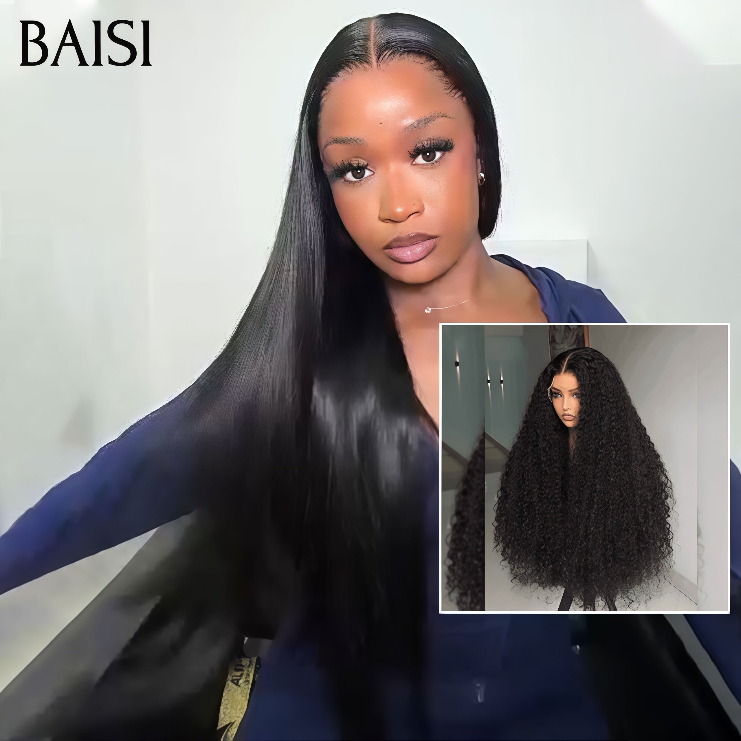 BAISI vente flash Achetez 1 + 1 Gratuite 329€ 13x4 lace Lisse et curly wave 100% vrais cheveux humains PROMOTION PRIX EN GROS