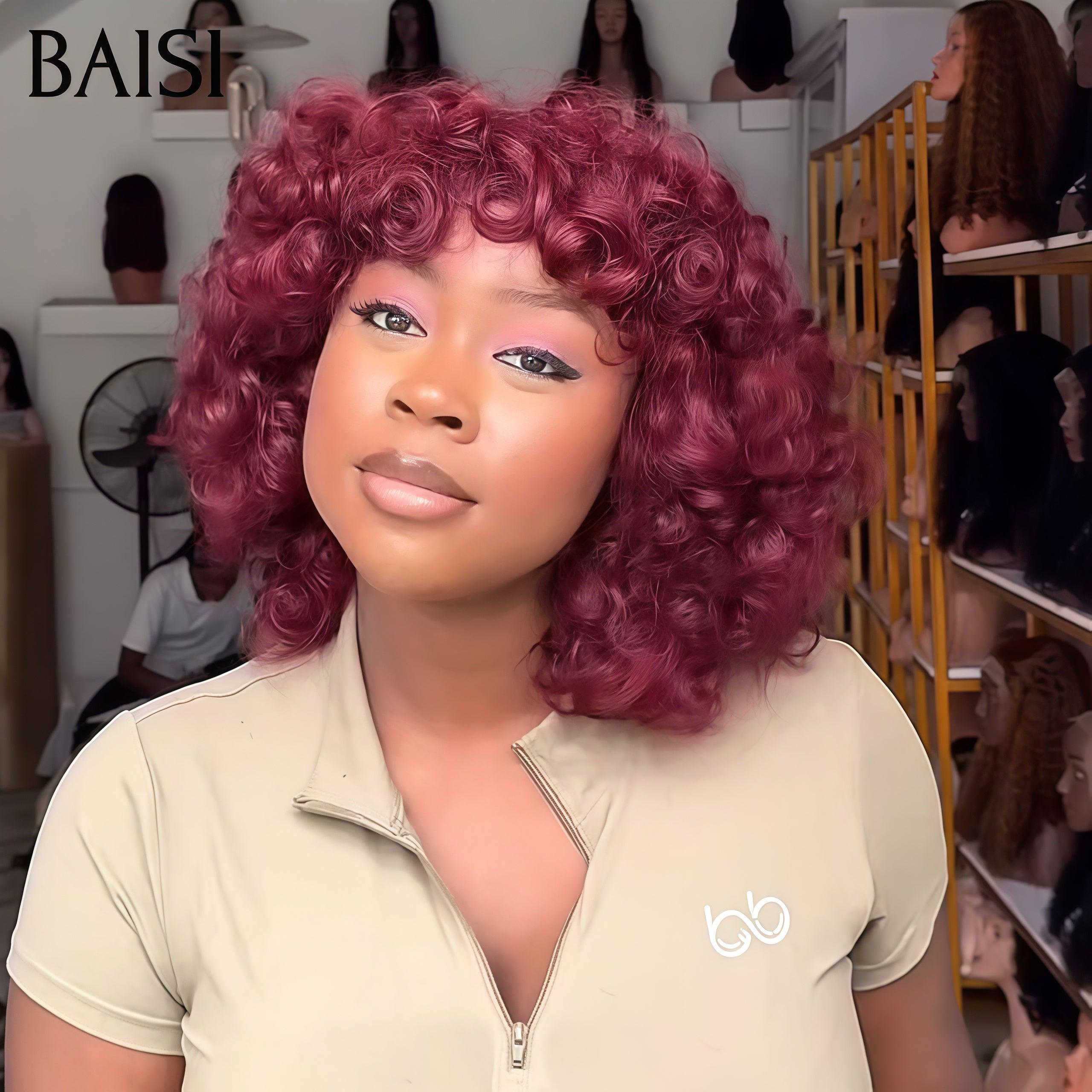 BAISI Perruque Bouclée Egg Wave 76€ Sans Colle avec Frange 4 couleurs en 100% Cheveux Humains