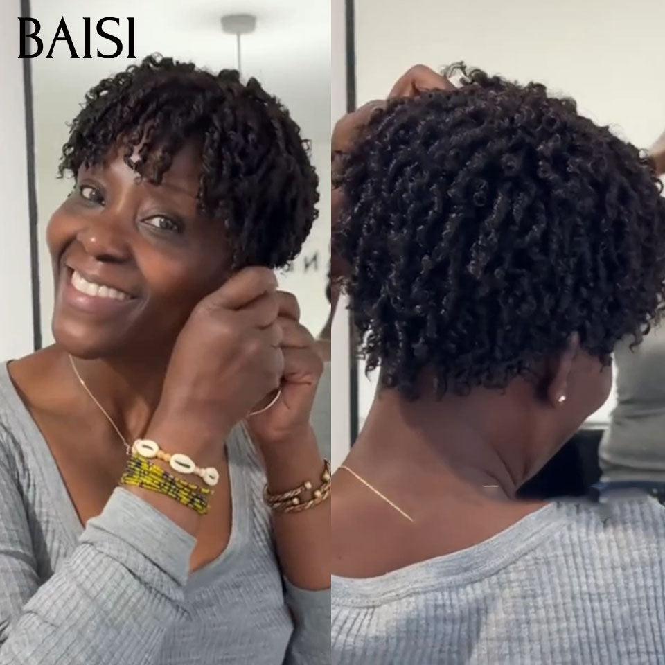 BAISI Pixie sans colle et Pixie Frontale 13x4 lace transparente 8 Pouce lisse couleurs 1B/T4#  cheveux humains