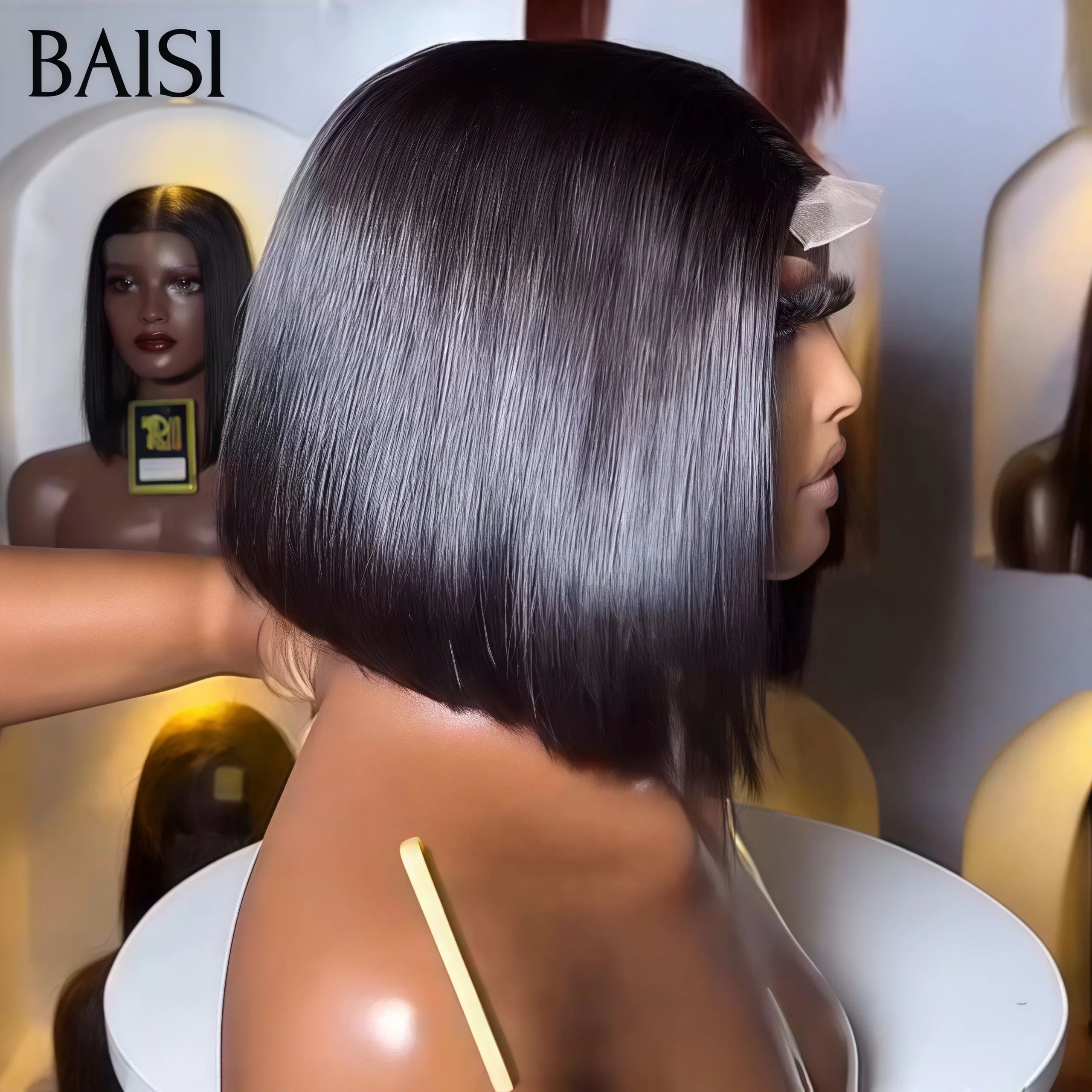 BAISI 4X4 closure Bob Perruque Straight Lisse 8 Pouces en 100% Chveux Humains
