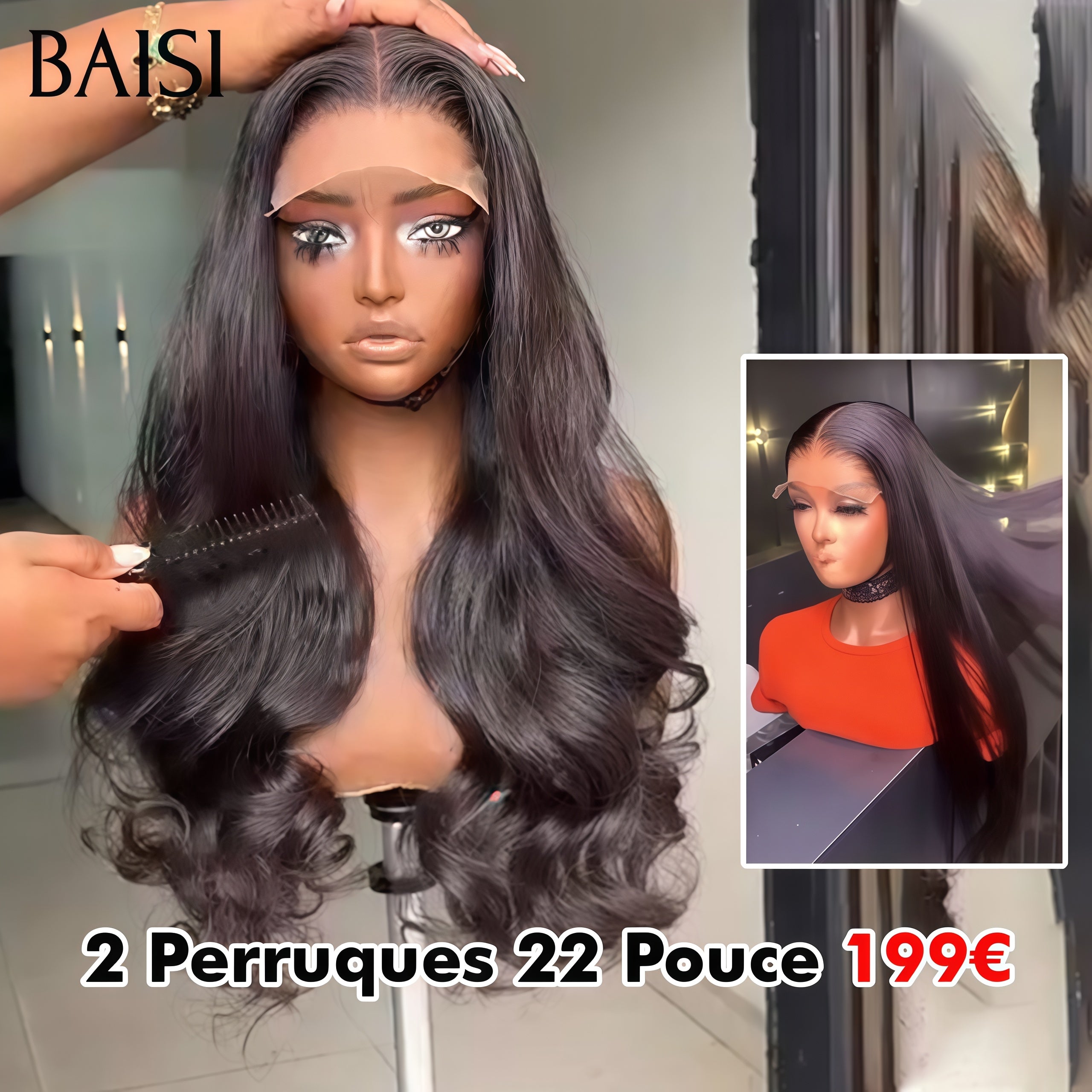 BAISI 4X4 lace closure Lisse 22 Pouces 129€ ou 2 Perruques Double Drawn 280€ en 100% vrais cheveux humains